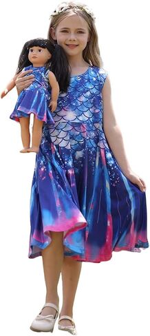 Bow Dream Girl Dress and Matching American Girl Doll Clothes Accessoriess Rainbow Mermaid Unicorn in Saudi Arabia