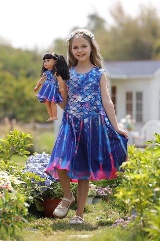 Bow Dream Girl Dress and Matching American Girl Doll Clothes Accessoriess Rainbow Mermaid Unicorn in Saudi Arabia