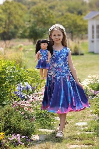 Bow Dream Girl Dress and Matching American Girl Doll Clothes Accessoriess Rainbow Mermaid Unicorn in Saudi Arabia