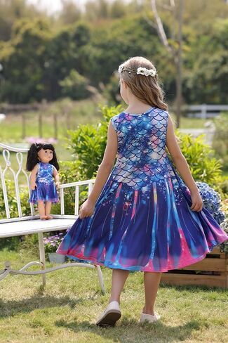 Bow Dream Girl Dress and Matching American Girl Doll Clothes Accessoriess Rainbow Mermaid Unicorn in Saudi Arabia