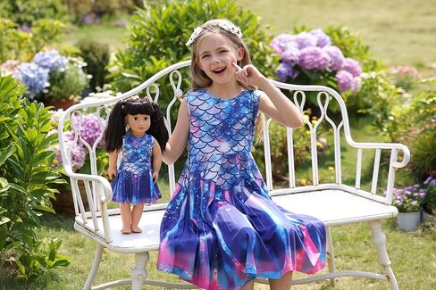 Bow Dream Girl Dress and Matching American Girl Doll Clothes Accessoriess Rainbow Mermaid Unicorn in Saudi Arabia