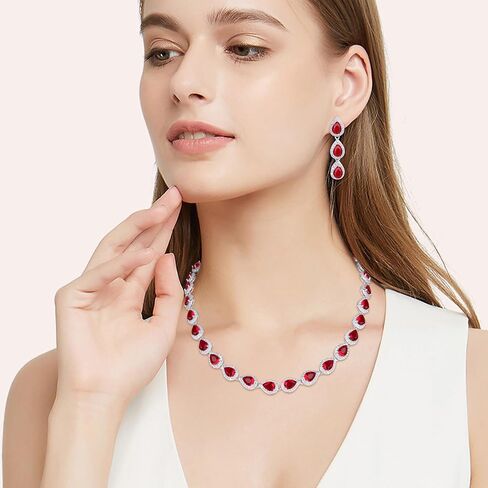 EVER FAITH Gorgeous CZ Birthstone Elegant Teardrop Wedding Prom Necklace Earrings Set for Bride Birthday/Mothers Day/Christmas Jewelry Gift for Women in Saudi Arabia