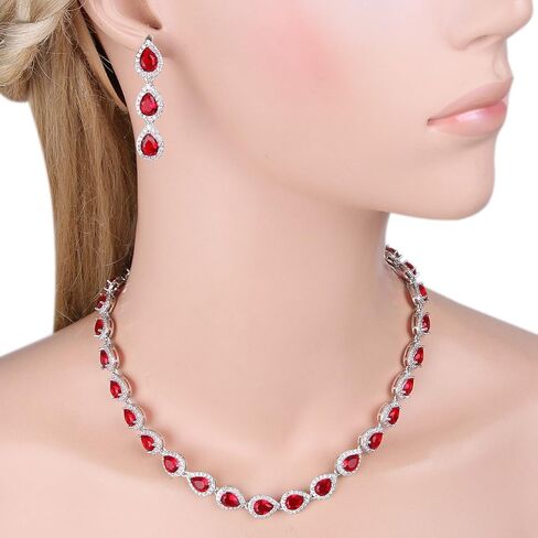 EVER FAITH Gorgeous CZ Birthstone Elegant Teardrop Wedding Prom Necklace Earrings Set for Bride Birthday/Mothers Day/Christmas Jewelry Gift for Women in Saudi Arabia