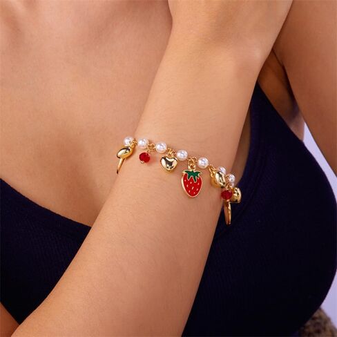 Strawberry Jewelry Set for Women 3D Simulation Strawberry Necklace Earrings Cute Red Strawberry Necklace Earrings Bracelet Ring Sweet Fruit Jewelry Set in Saudi Arabia