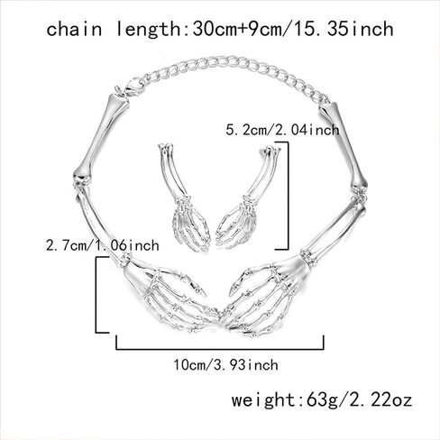 مجموعة أقراط قلادة هيكل عظمي قوطي للنساء للهالوين هيكل عظمي يد جمجمة أقراط مجموعة فاسق عتيق هيكل عظمي أسود مجوهرات بيان مجوهرات الهالوين القوطي إكسسوارات الحفلات in Kuwait