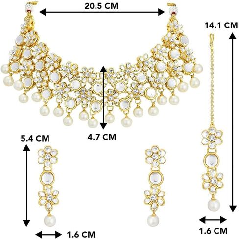 Aheli Kundan & Beads Studded Necklace Earrings Maangtikka Set Ethnic Jewellery for Women in Saudi Arabia