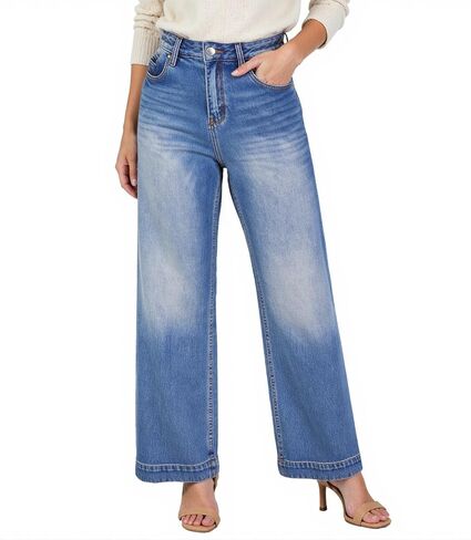 Women's Wide Leg Jeans Baggy High Waisted Straight Leg Non-Stretch Denim Pants with Pockets in Saudi Arabia