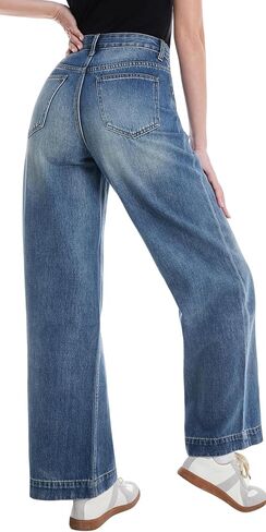 Women's Wide Leg Jeans Baggy High Waisted Straight Leg Non-Stretch Denim Pants with Pockets in Saudi Arabia