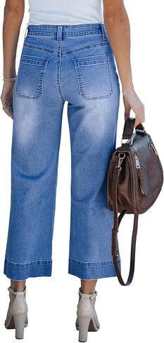 Women's Cropped Wide Leg Jeans Butterfly Straight High Waisted Baggy Flared Jeans Stretchy Trendy Petite Denim Pants in Kuwait