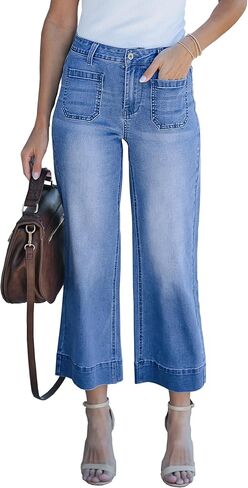 Women's Cropped Wide Leg Jeans Butterfly Straight High Waisted Baggy Flared Jeans Stretchy Trendy Petite Denim Pants in Kuwait