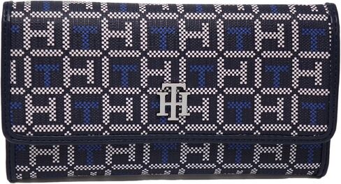 Tommy Hilfiger Women's TH Logo Print Checkbook Wallet Clutch Bag - Navy Blue/White in Saudi Arabia
