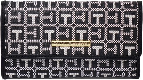 Tommy Hilfiger Women's TH Logo Print Checkbook Wallet Clutch Bag - Navy Blue/White in Saudi Arabia