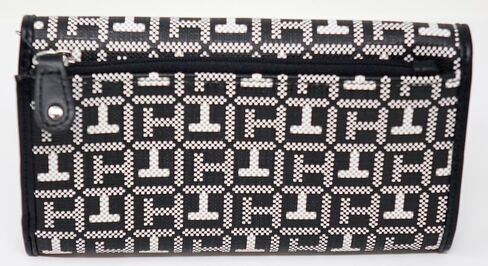 Tommy Hilfiger Women's TH Logo Print Checkbook Wallet Clutch Bag - Navy Blue/White in Saudi Arabia