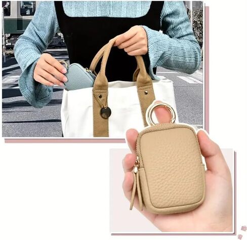 Hoorae Women's Leather Coin Purse - Small Zippered Change Purse Keychain Wallet Mini Pouch (brown) in Saudi Arabia