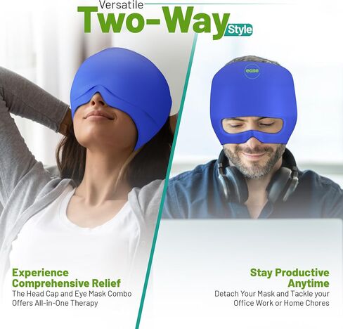 غطاء تخفيف الصداع النصفي - غطاء مهدئ لتخفيف الصداع بنسبة 20٪ جل إضافي - قبعة الصداع للصداع النصفي، قناع الثلج للوجه، منتجات لف الرأس من جل التبريد بالضغط البارد للإجهاد والتوتر والمخلفات والعيون المنتفخة in Saudi Arabia