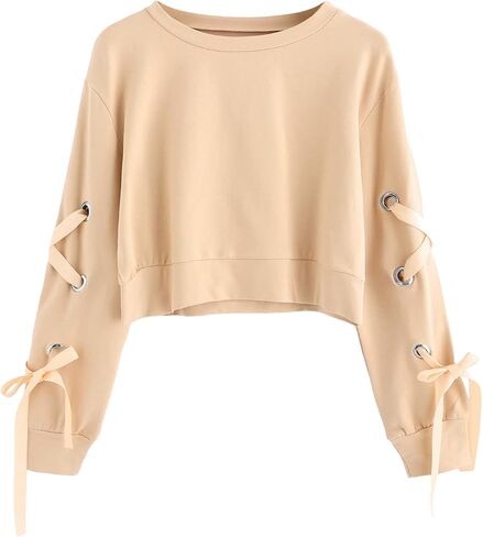 SweatyRocks Women's Casual Lace Up Long Sleeve Pullover Crop Top Sweatshirt in Kuwait
