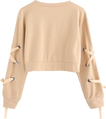 SweatyRocks Women's Casual Lace Up Long Sleeve Pullover Crop Top Sweatshirt in Kuwait