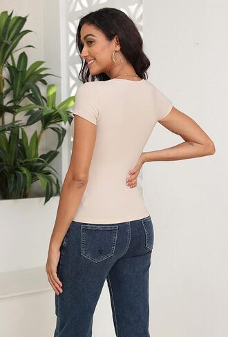 Roselux Women's Scoop Neck Short Sleeve Fitted Shirts Summer Casual Stretchy Basic T-Shirt Tops in Kuwait