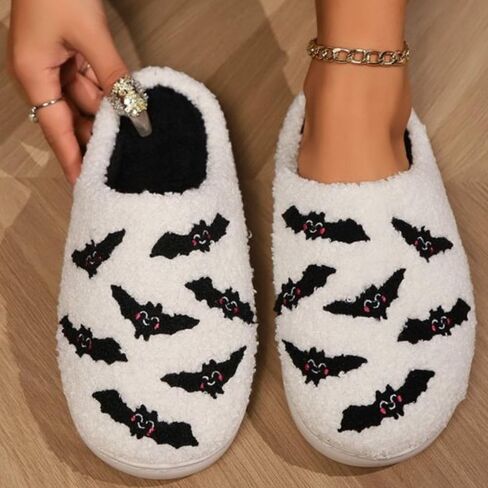 Cute Halloween Slippers for Women Perfect Soft Plush Comfy Warm Slip-On Halloween Pumpkin Slippers fo Women Indoor Fluffy House Slippers for Women and Men Non-slip Fuzzy Flat Slides in Kuwait