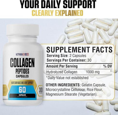 Collagen Peptides Capsu;ES, 1000 mg, Hair Skin Nails and Joint Support, 30 Servings in Saudi Arabia