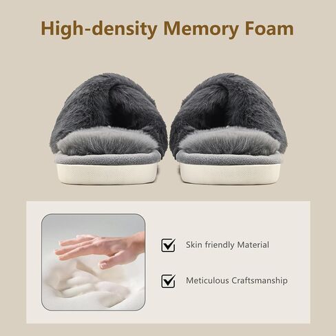 Fuzzy House Slippers for Women, Cross Band with Memory Foam Cozy Comfy Women's Slipper Cute Soft Open Toe Shoes Slip On Gifts for Womens Mom Her Ladies Bridesmaid Sandals Indoor Outdoor in Saudi Arabia