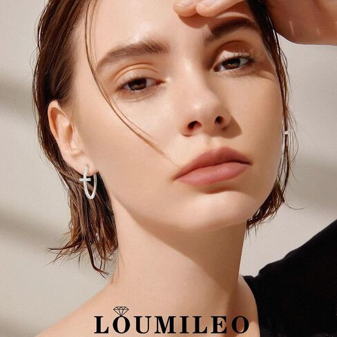 LOUMILEO أقراط حلقية من الفضة الاسترليني للنساء لا تسبب الحساسية 14 قيراط مطلية بالذهب حجر الراين أقراط حلقية للرجال خفيفة الوزن أقراط متقاطعة فضية مع هدايا مجوهرات زركونيا مكعبة 20/30/40 مم in Kuwait
