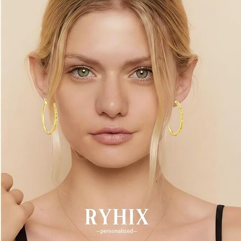 أقراط طارة ذهب 14K أقراط طارة ذهب للنساء كبيرة 14K القرط الأطواق المتداخلة النقش تصميم المرأة القرط 30 مللي متر in Kuwait