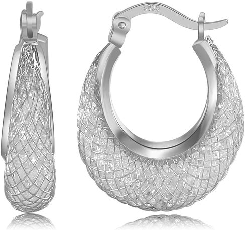 14K Gold Plated 23–25mm Lightweight Mesh Hoop Earrings for Women, Cubic Zirconia, 925 Sterling Silver Post, Hypoallergenic in Saudi Arabia