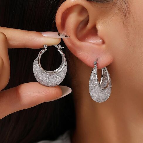 14K Gold Plated 23–25mm Lightweight Mesh Hoop Earrings for Women, Cubic Zirconia, 925 Sterling Silver Post, Hypoallergenic in Saudi Arabia