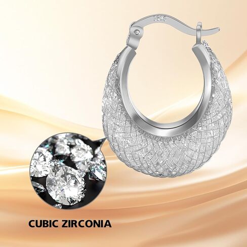 14K Gold Plated 23–25mm Lightweight Mesh Hoop Earrings for Women, Cubic Zirconia, 925 Sterling Silver Post, Hypoallergenic in Saudi Arabia
