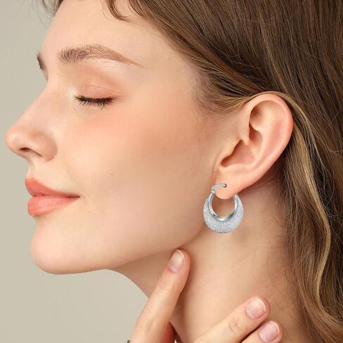 14K Gold Plated 23–25mm Lightweight Mesh Hoop Earrings for Women, Cubic Zirconia, 925 Sterling Silver Post, Hypoallergenic in Saudi Arabia