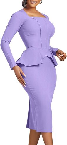 LAJIOJIO Formal Midi Dresses for Women Long Sleeve Ruffle Bodycon Slit Business Office Pencil Dress in Saudi Arabia