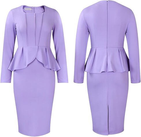 LAJIOJIO Formal Midi Dresses for Women Long Sleeve Ruffle Bodycon Slit Business Office Pencil Dress in Saudi Arabia