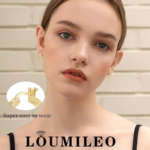 LOUMILEO أقراط حلقية من الفضة الاسترليني للنساء لا تسبب الحساسية 14 قيراط مطلية بالذهب حجر الراين أقراط حلقية للرجال خفيفة الوزن أقراط متقاطعة فضية مع هدايا مجوهرات زركونيا مكعبة 20/30/40 مم in Kuwait