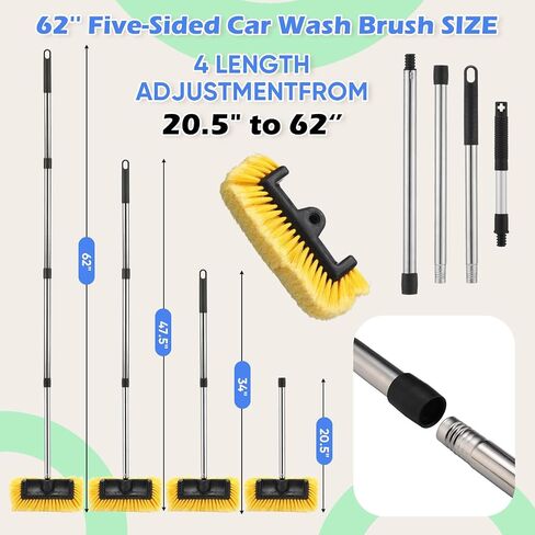 LemonRoad 65'' Five-Sided Car Wash Brush with Long Extendable Handle, Scratch-Free Soft Bristles Car Cleaning Wash Mop Kit, Universal for Truck RV SUV Boats Floors in Saudi Arabia