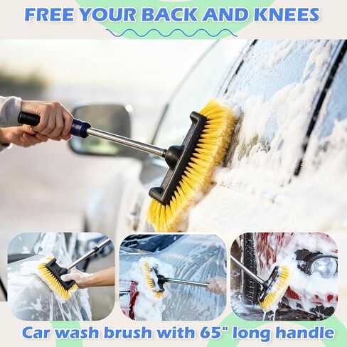 LemonRoad 65'' Five-Sided Car Wash Brush with Long Extendable Handle, Scratch-Free Soft Bristles Car Cleaning Wash Mop Kit, Universal for Truck RV SUV Boats Floors in Saudi Arabia