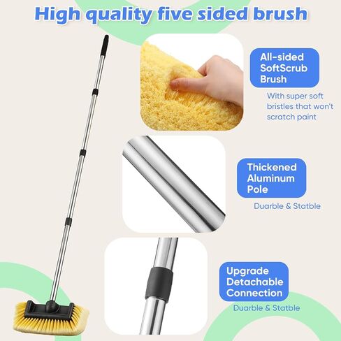 LemonRoad 65'' Five-Sided Car Wash Brush with Long Extendable Handle, Scratch-Free Soft Bristles Car Cleaning Wash Mop Kit, Universal for Truck RV SUV Boats Floors in Saudi Arabia