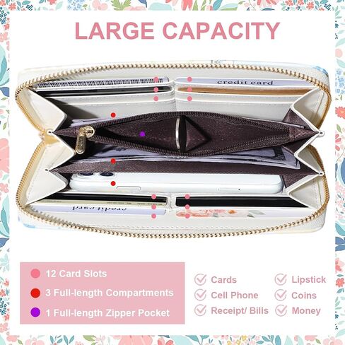 Sunwel Fashion Floral Clutch Wallet للنساء خمر المرقعة Ditsy الزهور سستة حول محفظة بطاقة الائتمان (الرقعة الوردية) in Kuwait