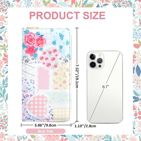Sunwel Fashion Floral Clutch Wallet للنساء خمر المرقعة Ditsy الزهور سستة حول محفظة بطاقة الائتمان (الرقعة الوردية) in Kuwait