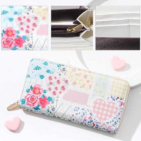 Sunwel Fashion Floral Clutch Wallet للنساء خمر المرقعة Ditsy الزهور سستة حول محفظة بطاقة الائتمان (الرقعة الوردية) in Kuwait