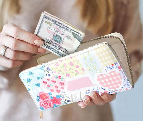 Sunwel Fashion Floral Clutch Wallet للنساء خمر المرقعة Ditsy الزهور سستة حول محفظة بطاقة الائتمان (الرقعة الوردية) in Kuwait