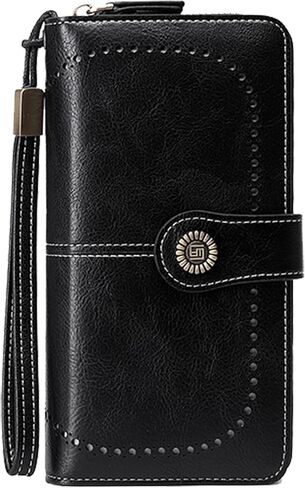 BYWAUQI Wallets for Women Leather Large Capacity Credit Card Holder for Women with Wristlet Zipper Pocket ID Window(brown) in Saudi Arabia