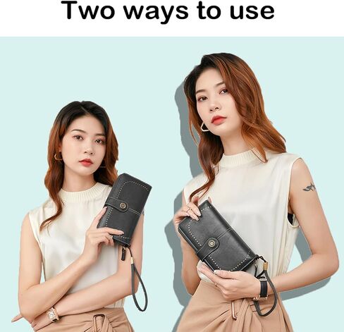 BYWAUQI Wallets for Women Leather Large Capacity Credit Card Holder for Women with Wristlet Zipper Pocket ID Window(brown) in Saudi Arabia