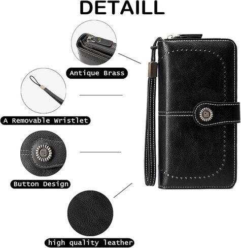 BYWAUQI Wallets for Women Leather Large Capacity Credit Card Holder for Women with Wristlet Zipper Pocket ID Window(brown) in Saudi Arabia