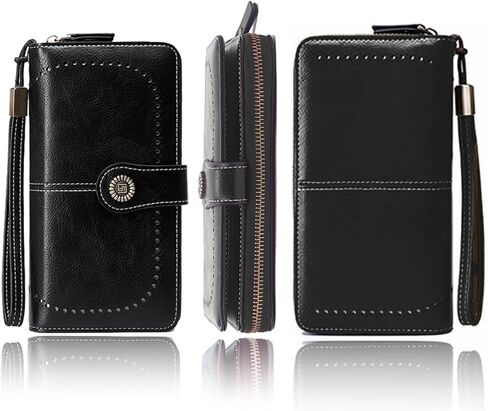 BYWAUQI Wallets for Women Leather Large Capacity Credit Card Holder for Women with Wristlet Zipper Pocket ID Window(brown) in Saudi Arabia