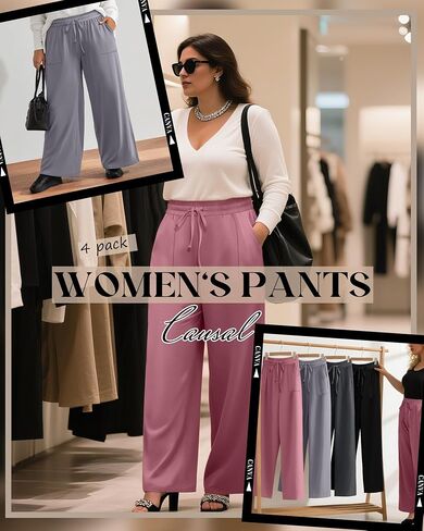 4 Pack Women Plus Size Pants Drawstring Yoga Pants with Pockets Baggy Wide Leg Sweatpants Lounge Palazzo Trousers in Saudi Arabia