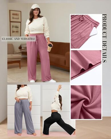 4 Pack Women Plus Size Pants Drawstring Yoga Pants with Pockets Baggy Wide Leg Sweatpants Lounge Palazzo Trousers in Saudi Arabia