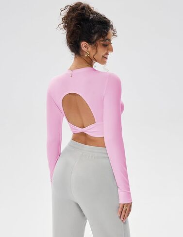 Women's Long Sleeve Yoga Top with Open Twist Back Design and Cropped Fit for Fitness and Everyday Wear Stretchy Activewear in Saudi Arabia