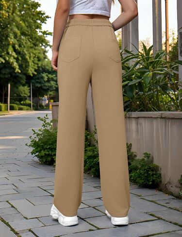 Women's Stretchy Business Casual Pants High Waisted Straight Leg Trousers with Multiple Pockets and Button Design in Saudi Arabia