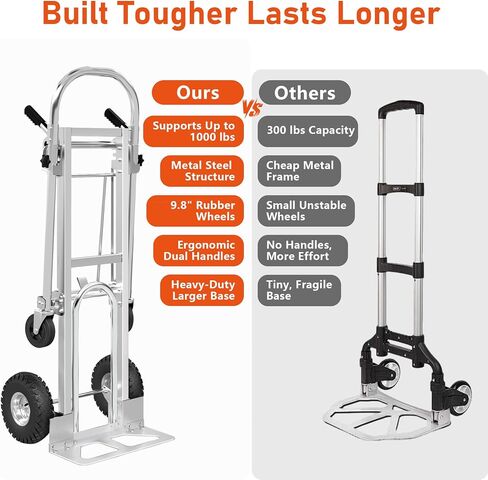 Folding Hand Truck Dolly Cart with 4 Wheels & 2 Elastic Ropes, Foldable Dolly Lightweight Portable Moving Dolly Cart for Luggage, Travel, Shopping in Saudi Arabia